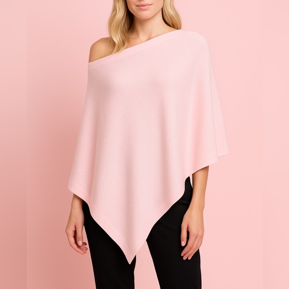 🌸 Blush Pink Asymmetrical Off-Shoulder Knit Poncho - One Size - Picture 1 of 5